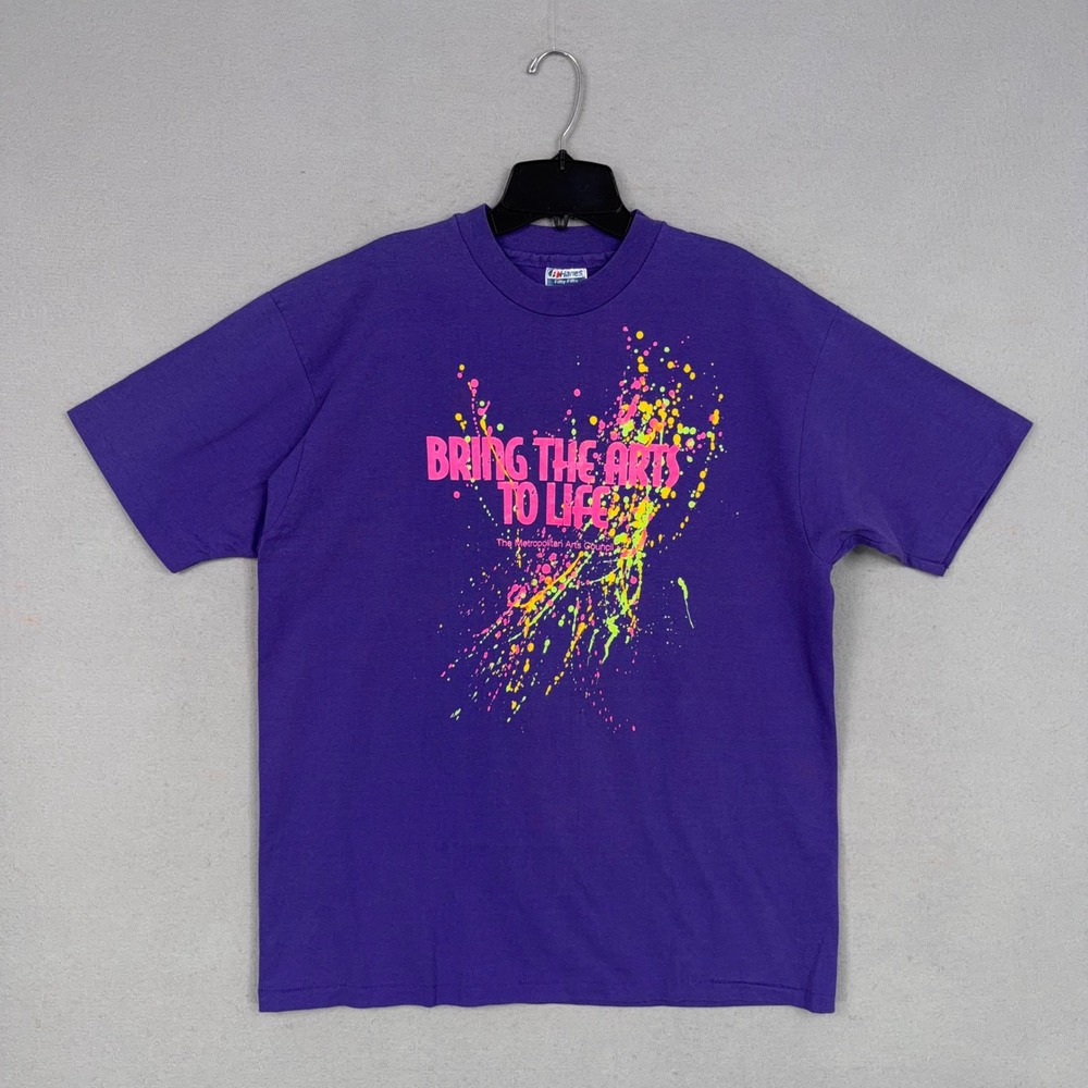Vintage Metropolitan Shirt Mens XL Purple Bring The Arts Graphic Splatter 90s
